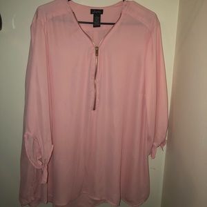 Silky pink zip down blouse